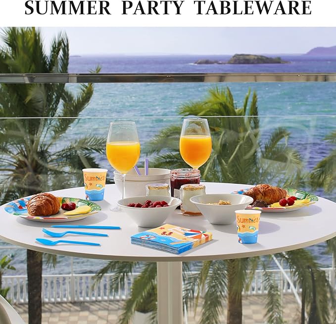 ADXCO 192 Piece Summer Pool Party Tableware Set Including Plates