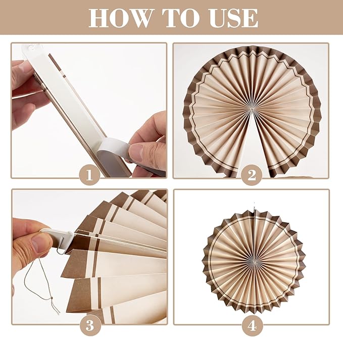 SUNBEAUTY 11 PCS Paper Fans Decorations Brown Party Decorations