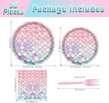 96PCS Mermaid Plates and Napkins Tableware Set Mermaid Party