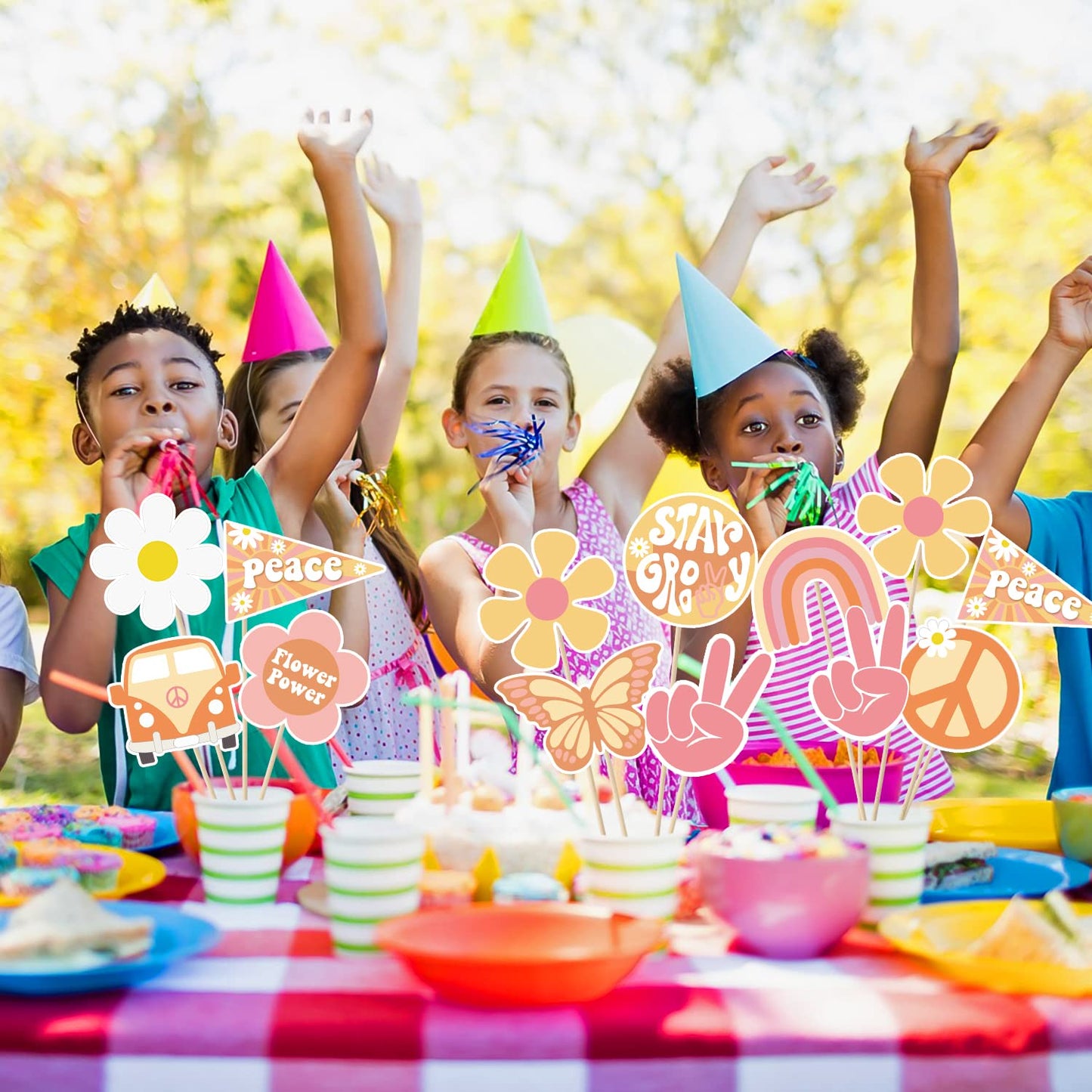 A1diee 30Pcs Groovy Retro Hippie Boho Party Centerpieces for Tables