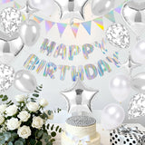 Silver Happy Birthday Decorations kit, Iridescent Happy Birthday
