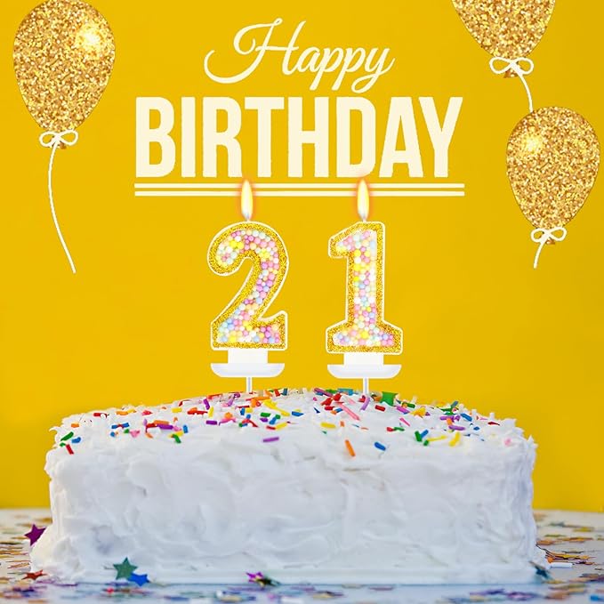 21st Birthday Candle for Cake, Colorful Macaron Numeral Candles for