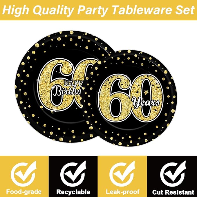 96PCS 60th Birthday Party Decoration Set Table Tableware Supplies