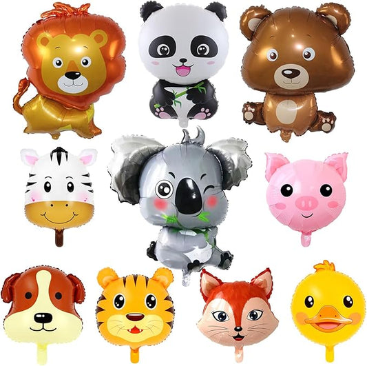 10 Pcs Safari Animal Balloons for Jungle Birthday Party Decorations -