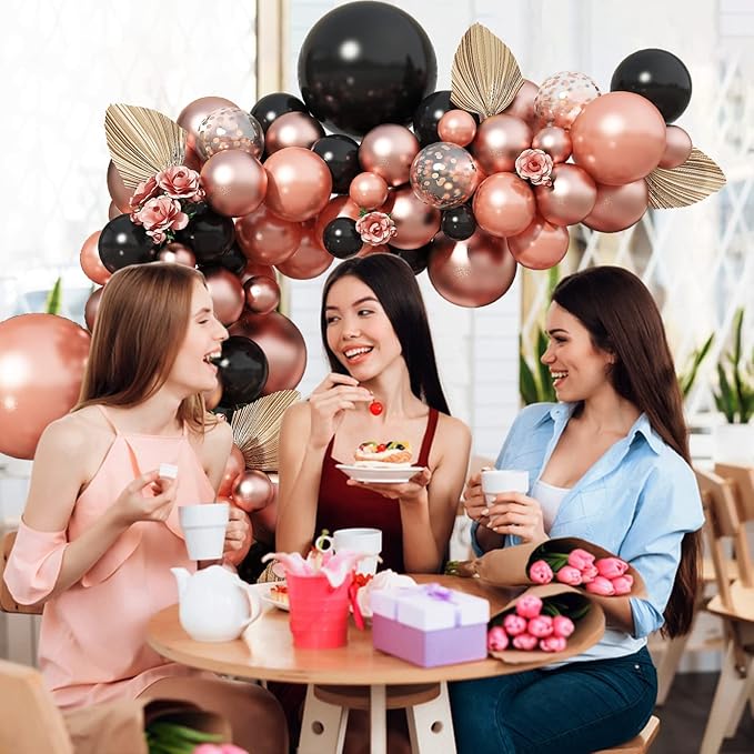 Rose Gold and Black Balloon Arch Kit 102pcs Matte Black and Metallic