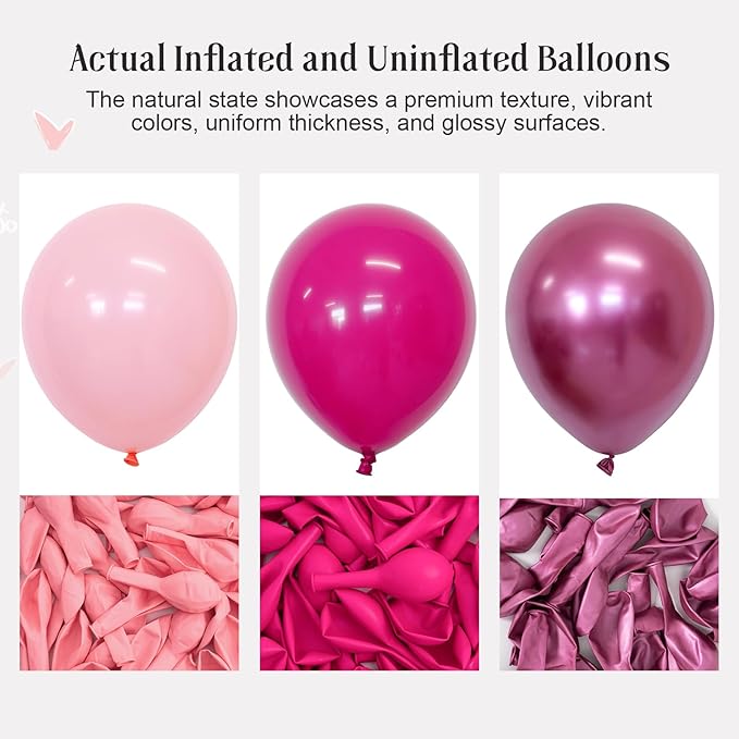 CVPARTON Pink Balloons Set, 55 PCS Metallic Pink Balloons, Baby Pink,