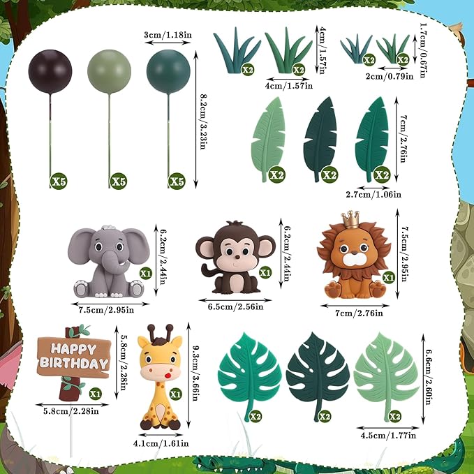 40 Pcs Safari Animal Cake Topper Realistic Jungle Wild Cake Toppers