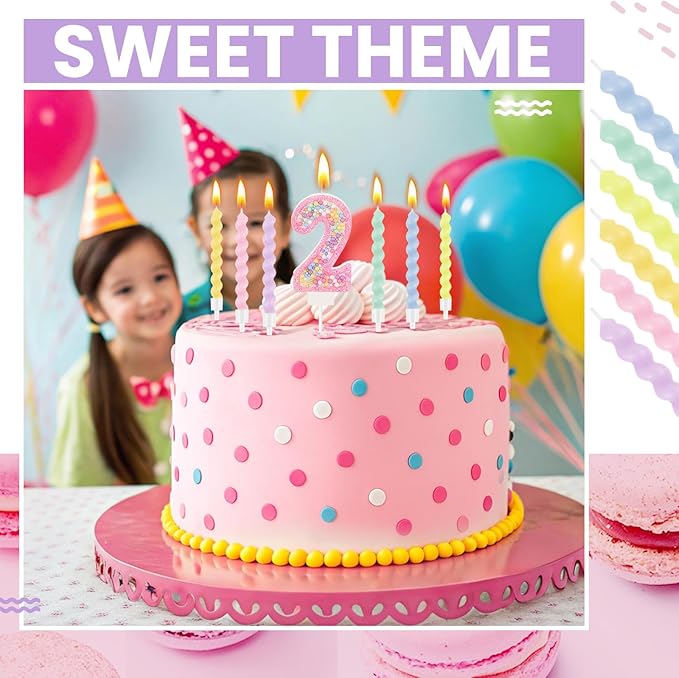 MTLEE Birthday Candle Macaron Glitter 3D Number Candle with 12 Pcs