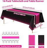 MASHAN 16Pack Disposable Plastic Party Tablecloths and Satin Table
