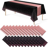 24Pack Disposable Plastic Tablecloth and Satin Table Runner Black and