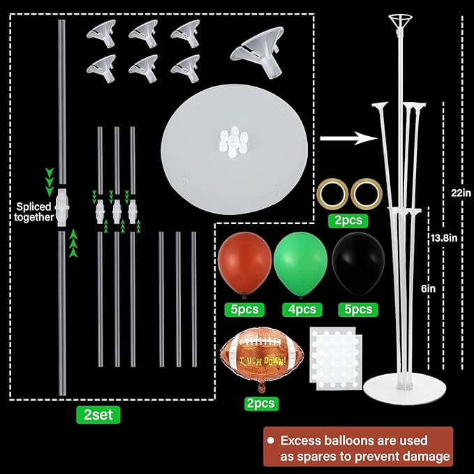 Football Party Balloons Stand Kit 2 Sets with 2 Rugby Ball Foil
