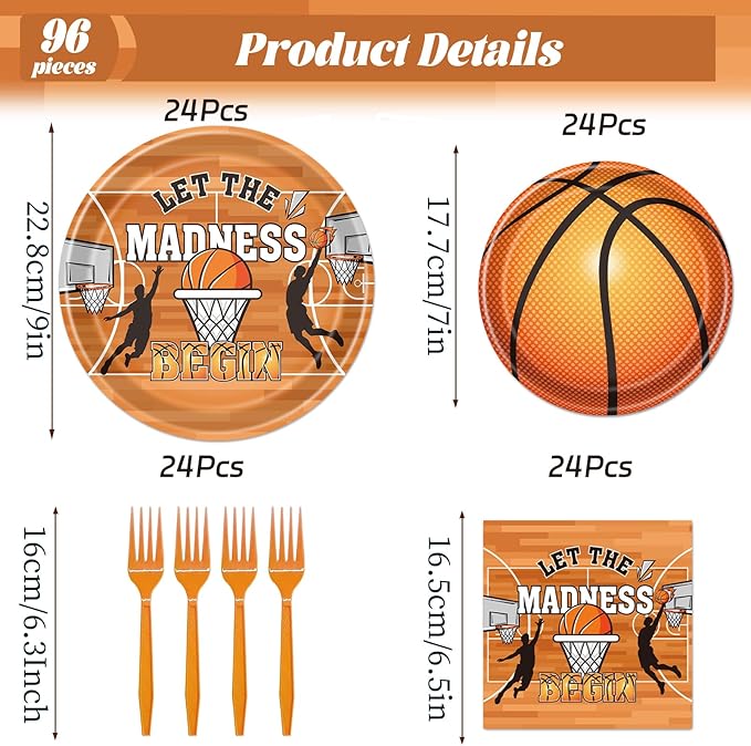 March Basketball Party Decorations 96PCS Let the Madnes Begin
