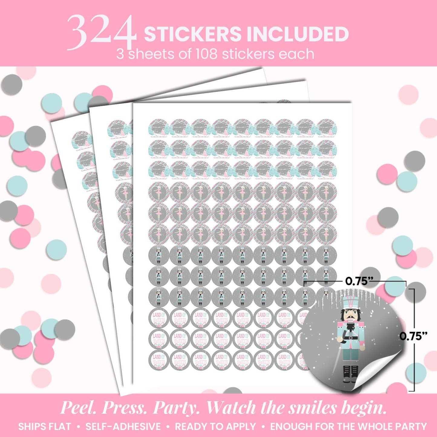 Nutcracker Land of Sweets Holiday Birthday Kiss Stickers 300 Pack