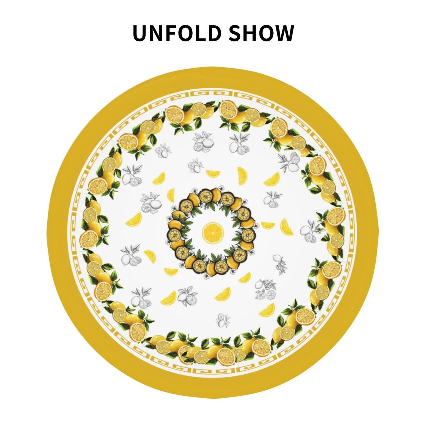 elezan Lemon Round Tablecloth 70 inch, Yellow Citrus Fruit Summer