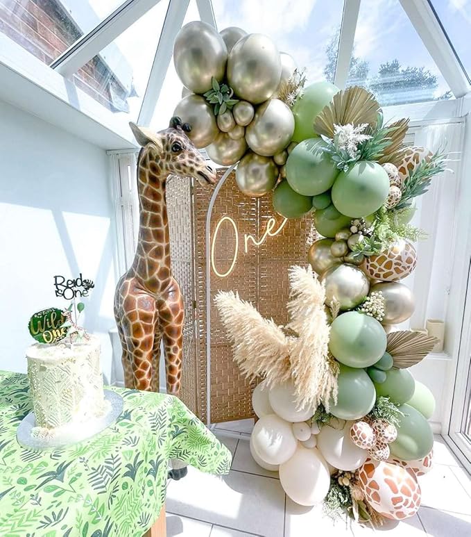 Jungle Safari Balloon Garland Arch Kit 135pcs Sage Green and White