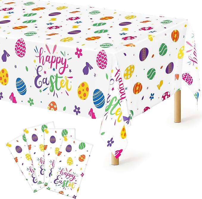 4 Pack Disposable Easter Tablecloth, 54 x 108 Inch Rectangular Easter