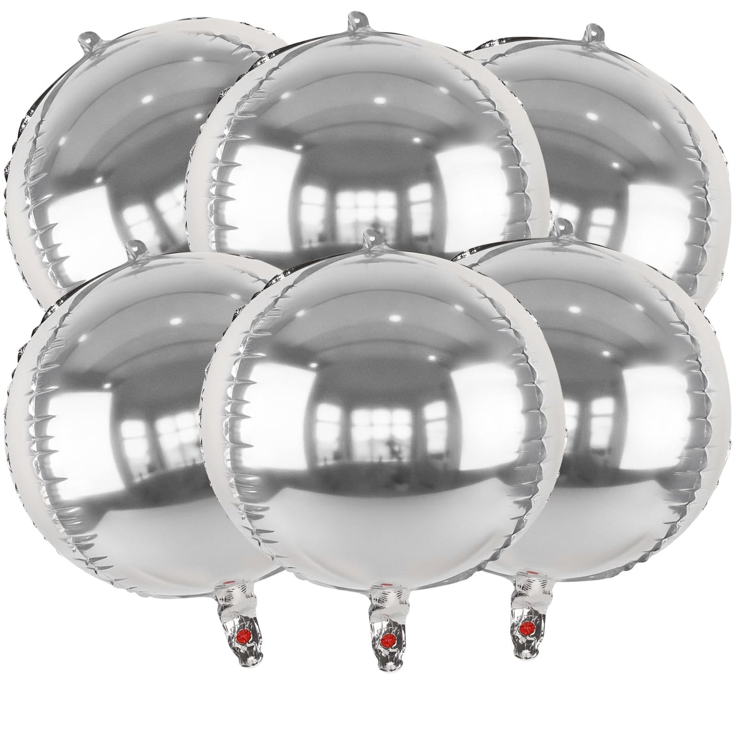 Metallic Silver Round Foil Balloons, 22" Large 4D Sphere Mylar