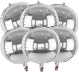 Metallic Silver Round Foil Balloons, 22" Large 4D Sphere Mylar
