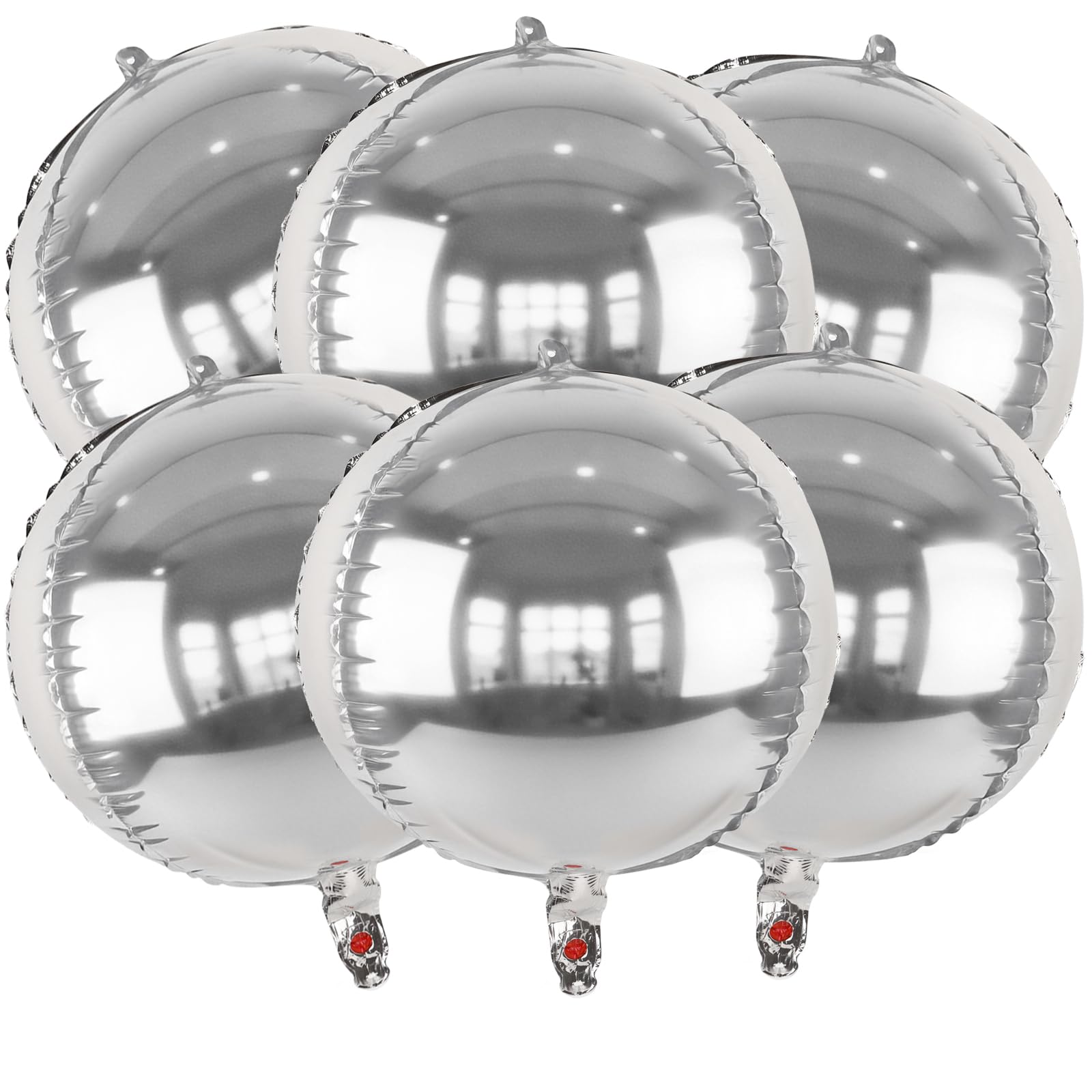 Metallic Silver Round Foil Balloons, 22" Large 4D Sphere Mylar