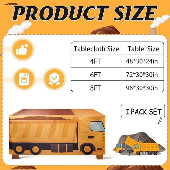 4Ft Construction Vehicle Table Cloth,Construction Birthday