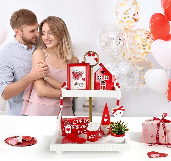 Valentine's Day Decorations 8 PCS Tiered Tray Decor Set Cute