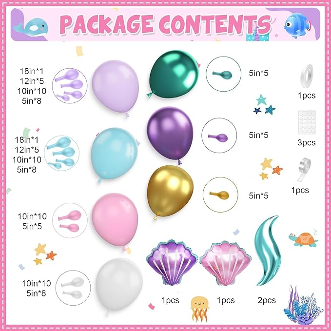 Mermaid Balloon Garland Arch Kit Pastel Pink Purple Teal Blue