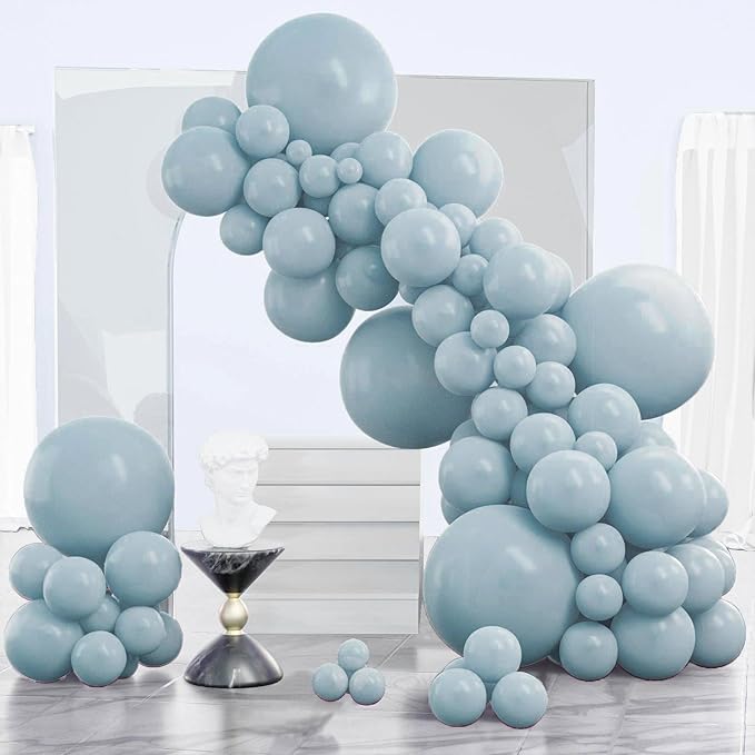 PartyWoo Dusty Blue Balloons 140pcs Different Sizes of 18 12 10 5