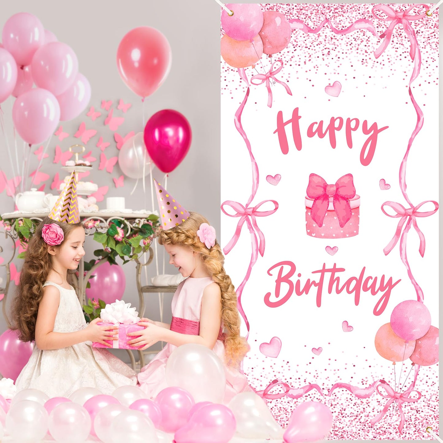 Pink Bow Birthday Door Banner Coquette Birthday Party Decorations Pink