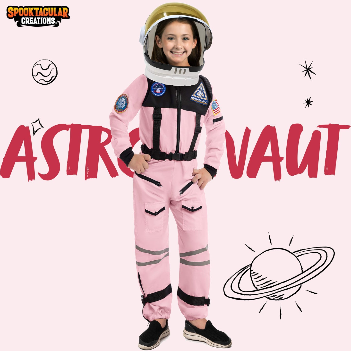 Spooktacular Creations Pink Astronaut Costume with Helmet, Space Suit