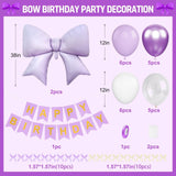 Purple Bow Birthday Decorations, Purple Happy Birthday Banner with
