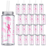 Domensi 24 Pack 14.2 oz Ballet Plastic Cups with Lid and Straw Clear
