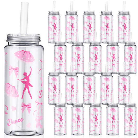 Domensi 24 Pack 14.2 oz Ballet Plastic Cups with Lid and Straw Clear