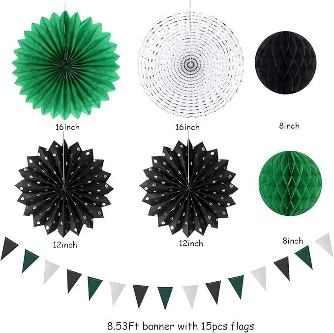 Black Green Silver Football Party Decorations 20pcs Soccer Theme