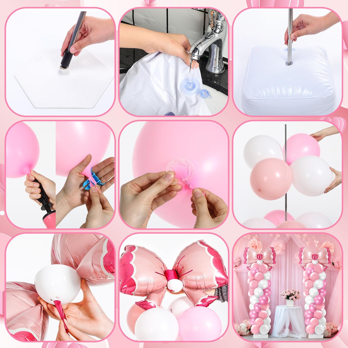 Kasyat 2 Sets Pink Bow Balloon Column Stand Kit with 2 Pink Bow Foil