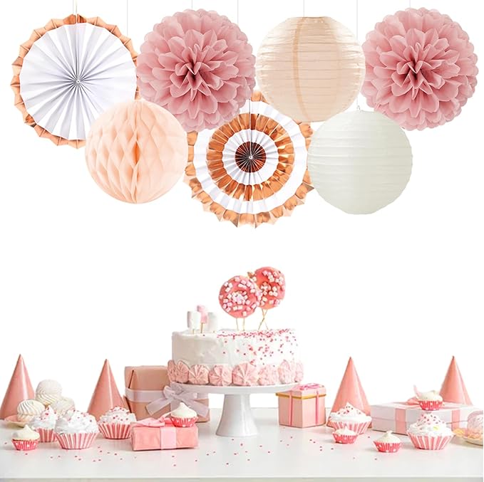 Pink Champagne Beige Rose Gold Boho Party Decorations 14Pcs Women