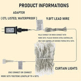 Dazzle Bright 300 LED Curtain String Lights Valentine's Day Fairy