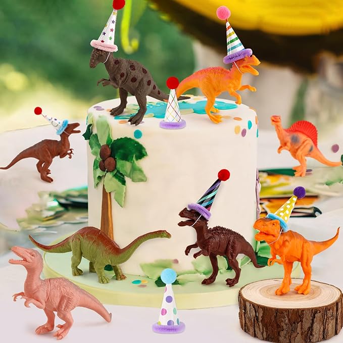 20Pcs Dinosaur Cake Decorations with Mini Birthday Party Hats
