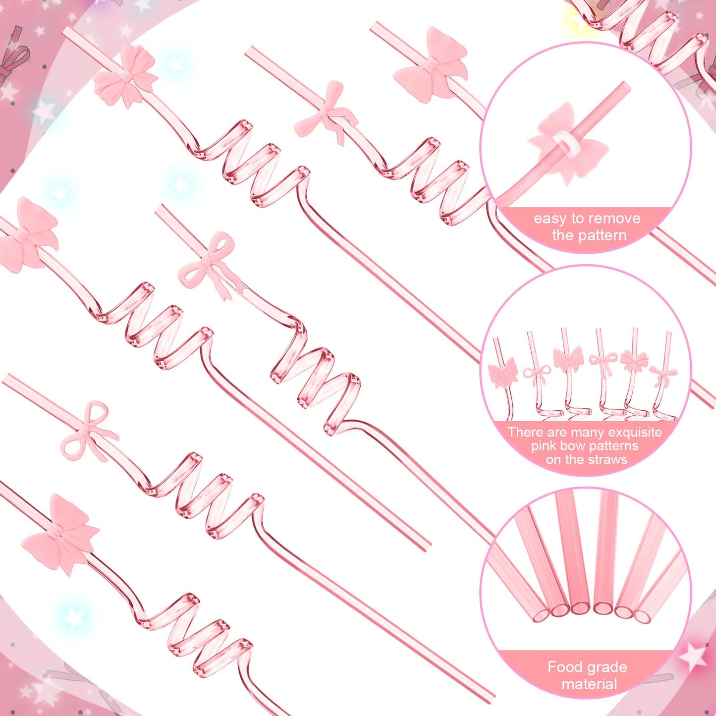 Yungyan 16 Sets Pink Bow Party Favors Goodie Cups with Lids and Straws