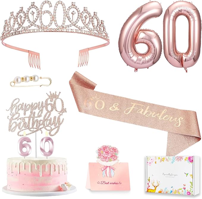 60th Birthday Decorations for Woman 60th Birthday Sash and Crown