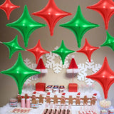 Red Green Christmas Balloons,12Pcs Four Angle Star Foil