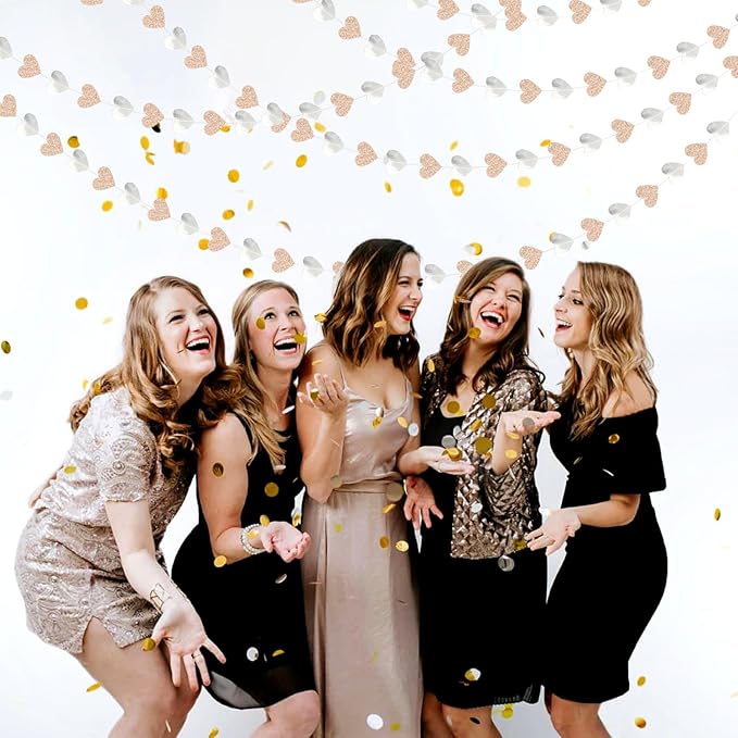 Champagne-Silver Disco Boho Party-Decoration Heart Garland - 52ft