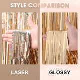 Voircoloria 3 Pack 3.3 x 8.2 ft Laser Champagne Foil Fringe Backdrop