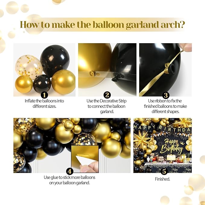 Black and Gold Birthday Decorations for Men Women 71pcs Black and