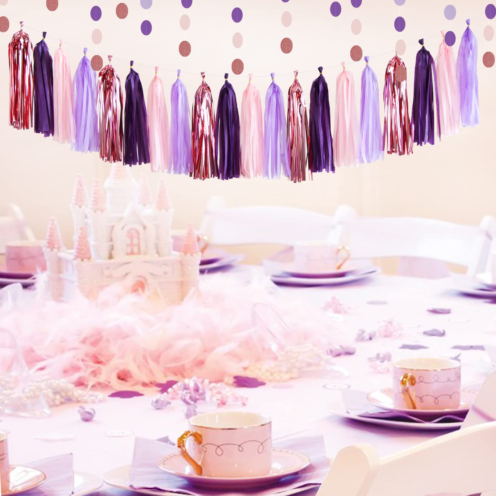 Rose-Gold Pink Purple Party Decorations - 30pcs Tissue Pom Poms