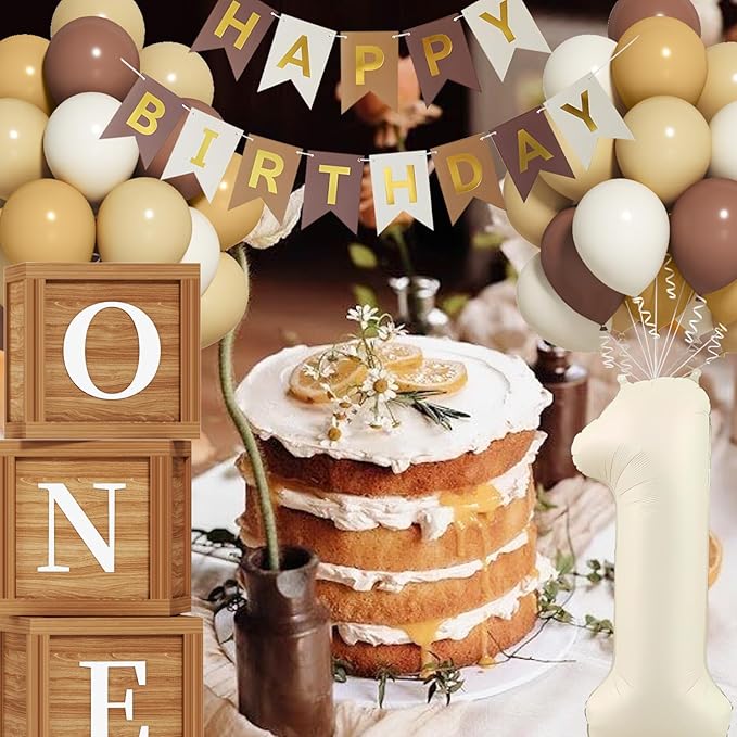 First Birthday Decorations 40 Inch Neutral Number 1 Balloons Brown
