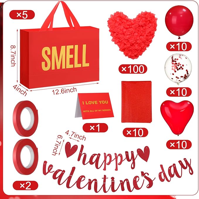 Soulchen 47 Pcs 5 Senses Gift Bags with Tissue Red Valentine Party