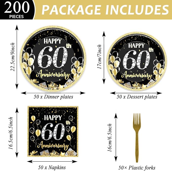50 Guests 60th Anniversary Plates and Napkins Party Supplies 60th