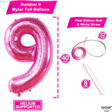 KatchOn, Giant Hot Pink Number 9 Balloon - 40 Inch | Foil 9 Birthday