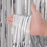Voircoloria 3 Pack 3.3x8.2 Feet Silver Foil Fringe Backdrop Curtains,