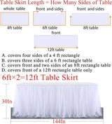 2 Pack 6ft White Tulle Table Skirts for wedding Bridal Shower White
